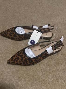 Women's London Leopard Print Pointed Toe Slingback Flats Sz6 
S1
